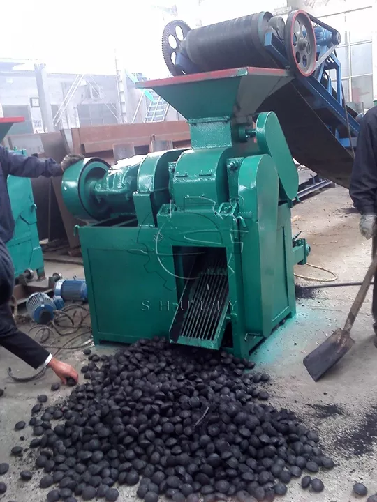 Charcoal ball press machine working site